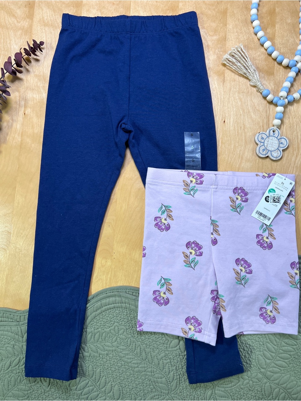 Epic Threads Navy Leggings & Lavender Floral Bike Shorts Set